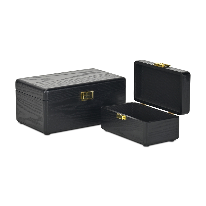 Sable Set of 2 Boxes with Gold Handles - Black