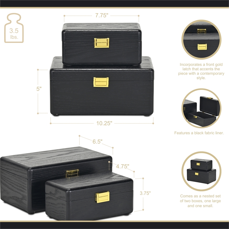 Sable Set of 2 Boxes with Gold Handles - Black
