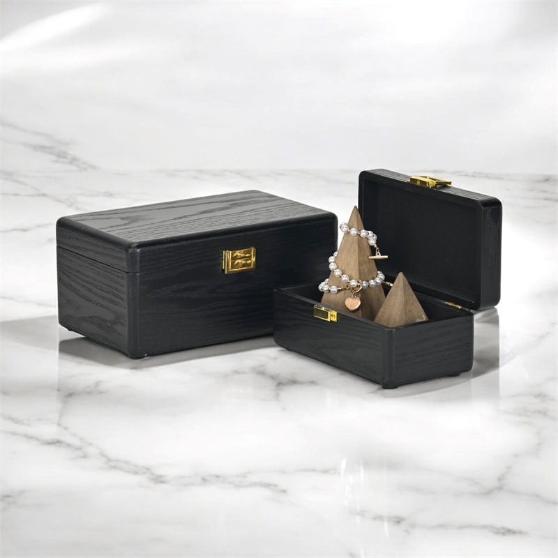 Sable Set of 2 Boxes with Gold Handles - Black