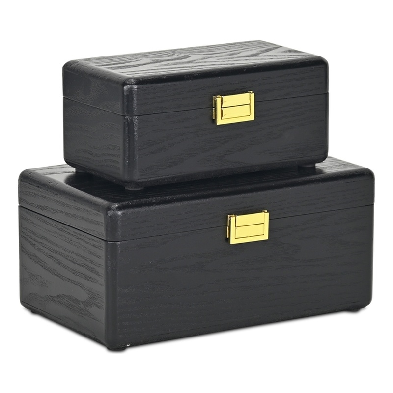 Sable Set of 2 Boxes with Gold Handles - Black