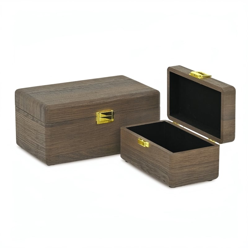 Sable Set of 2 Boxes with Gold Handles - Dark Brown