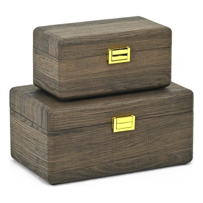 Sable Set of 2 Boxes with Gold Handles - Dark Brown