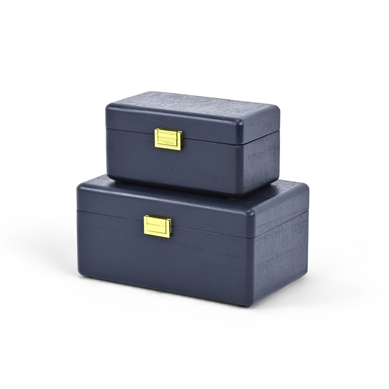Sable Set of 2 Boxes with Gold Handles - Navy Blue