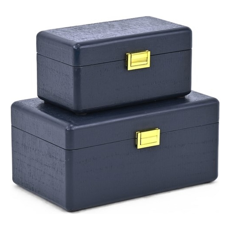 Sable Set of 2 Boxes with Gold Handles - Navy Blue
