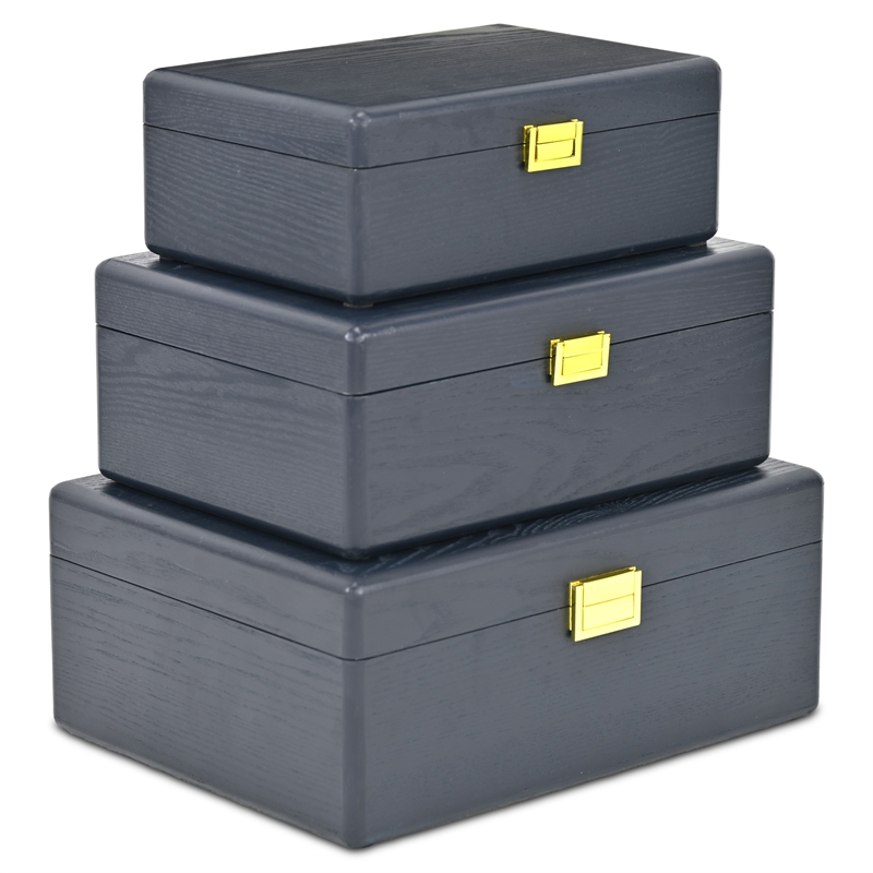 Sable Set of 3 Suitcase Boxes with Gold Handles - Navy Blue