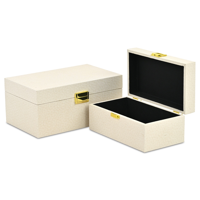Araminta Fabric Themed Vinyl Box Set with Gold Handles - Cream