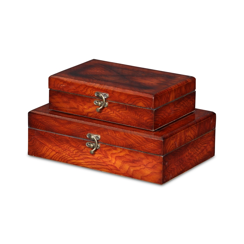 Vittoria Wooden Set of 2 Burlwood Veneer Storage Boxes