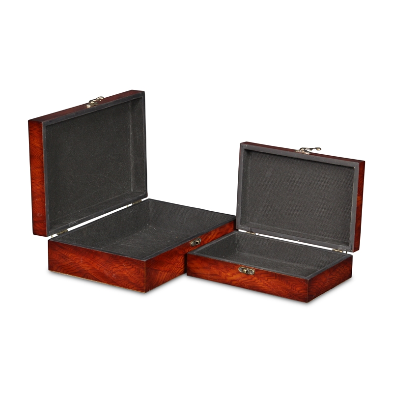 Vittoria Wooden Set of 2 Burlwood Veneer Storage Boxes