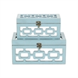 Tessera Set of 2 Distressed Mirrored Wood Boxes - Blue
