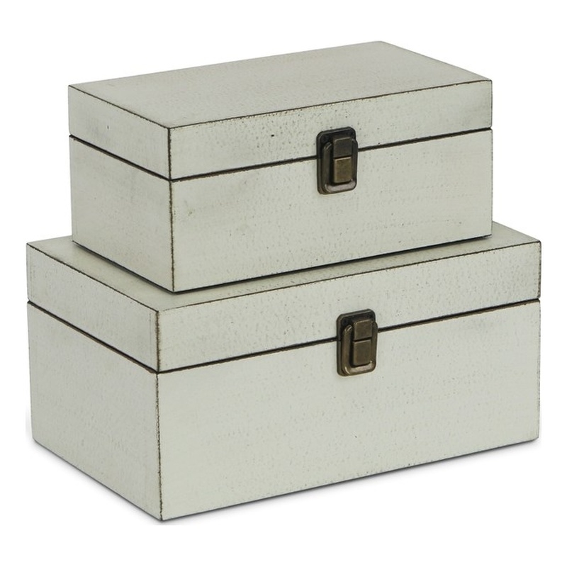Amadeo Set of 2 Wooden Latched Boxes - Off White