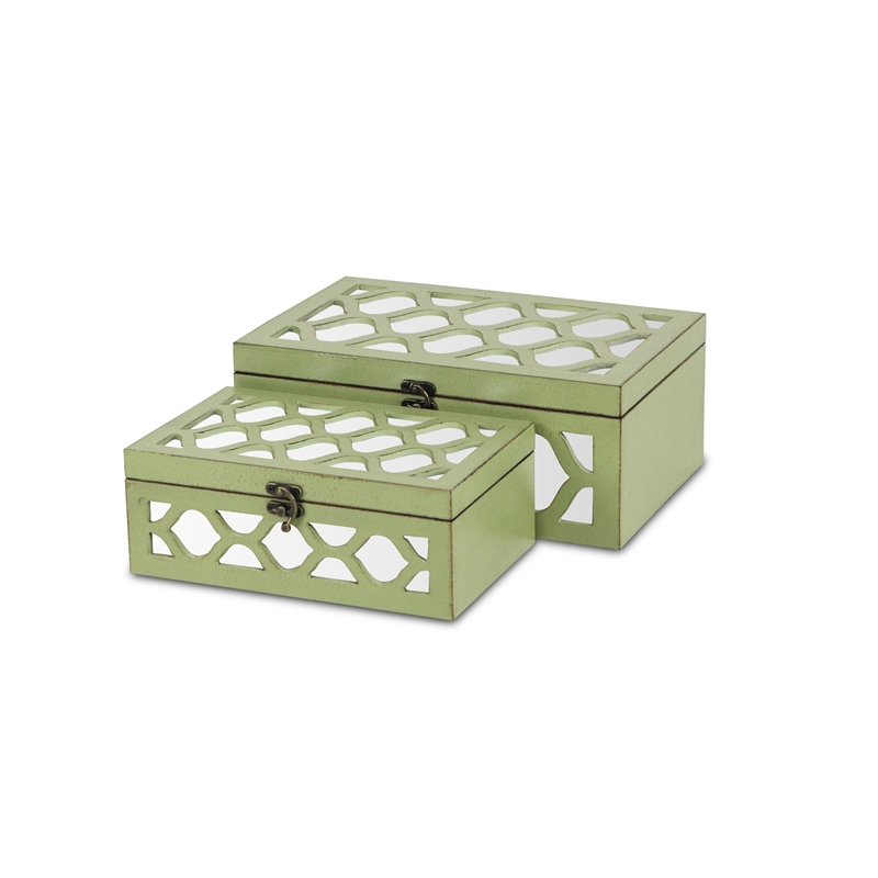 Serapha Set of 2 Mirror Overlayed Boxes - Green