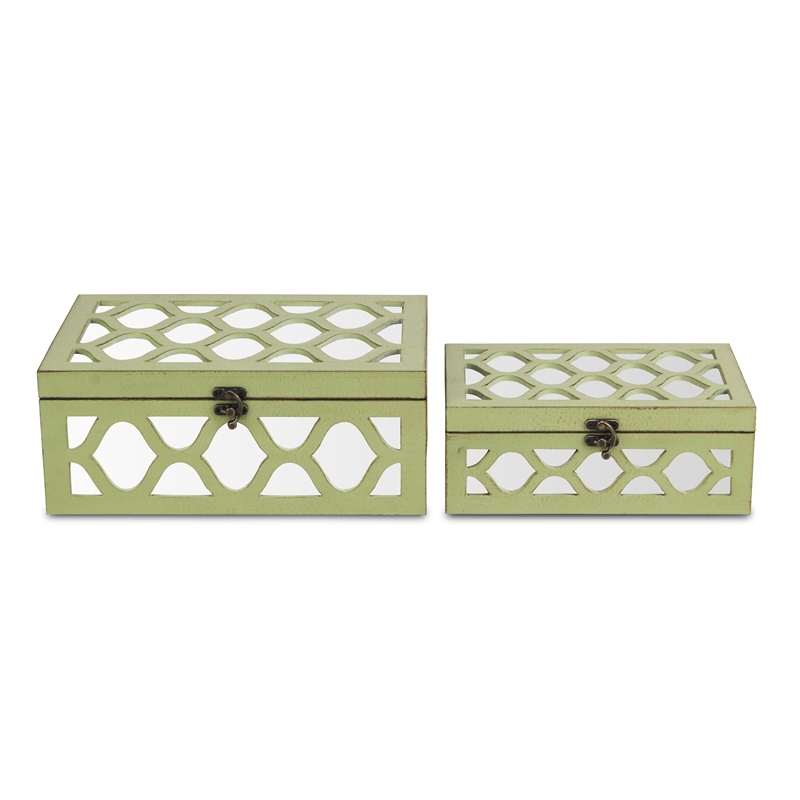 Serapha Set of 2 Mirror Overlayed Boxes - Green