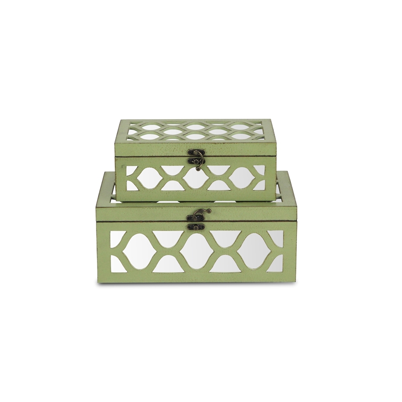 Serapha Set of 2 Mirror Overlayed Boxes - Green