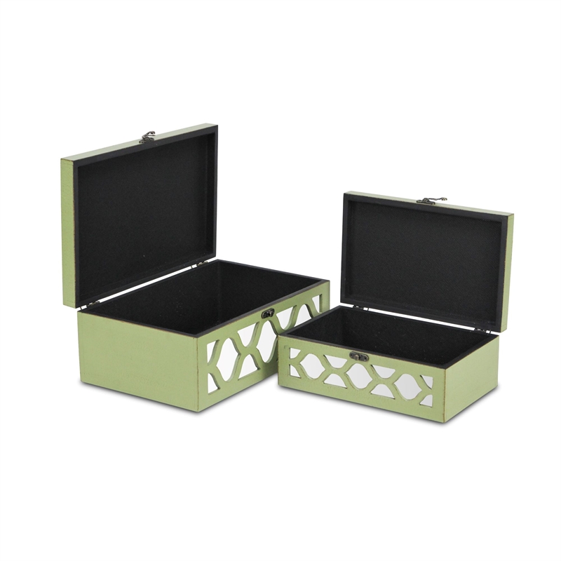 Serapha Set of 2 Mirror Overlayed Boxes - Green