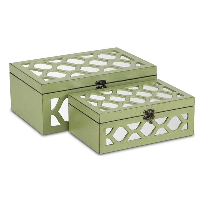 Serapha Set of 2 Mirror Overlayed Boxes - Green
