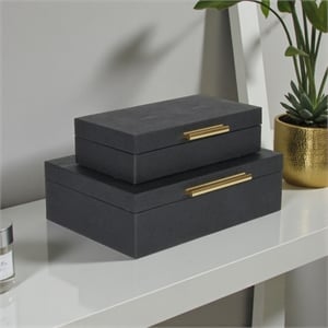 Lusan Rectangular Decorative Box Set - Black Faux Shagreen