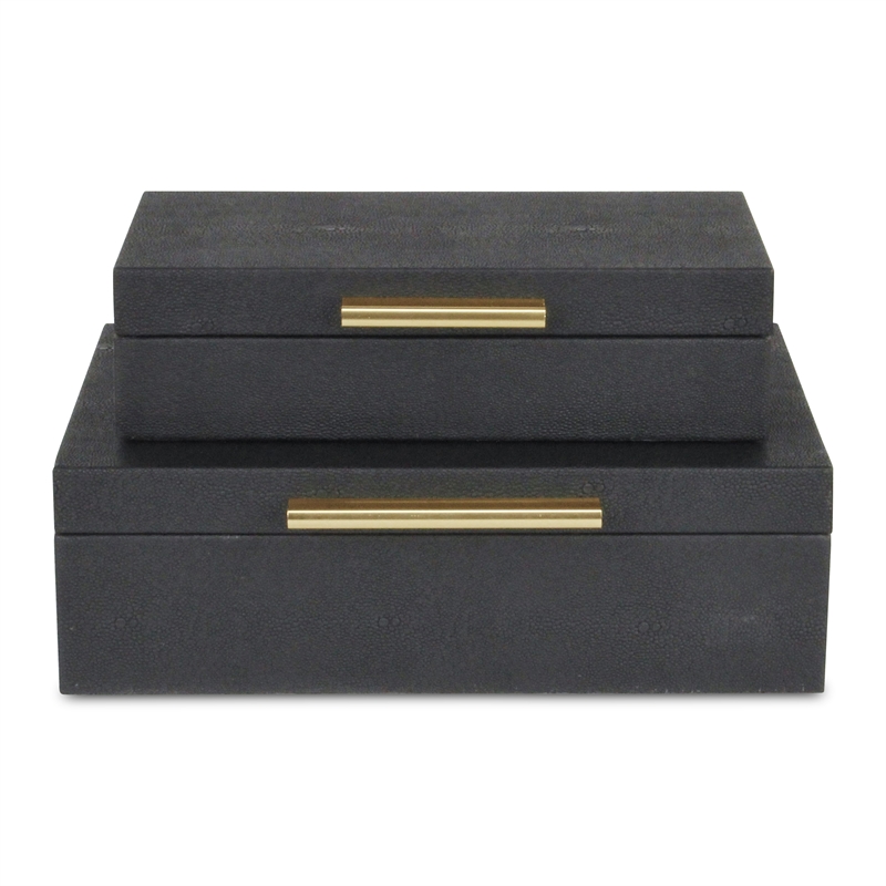 Lusan Rectangular Decorative Box Set - Black Faux Shagreen