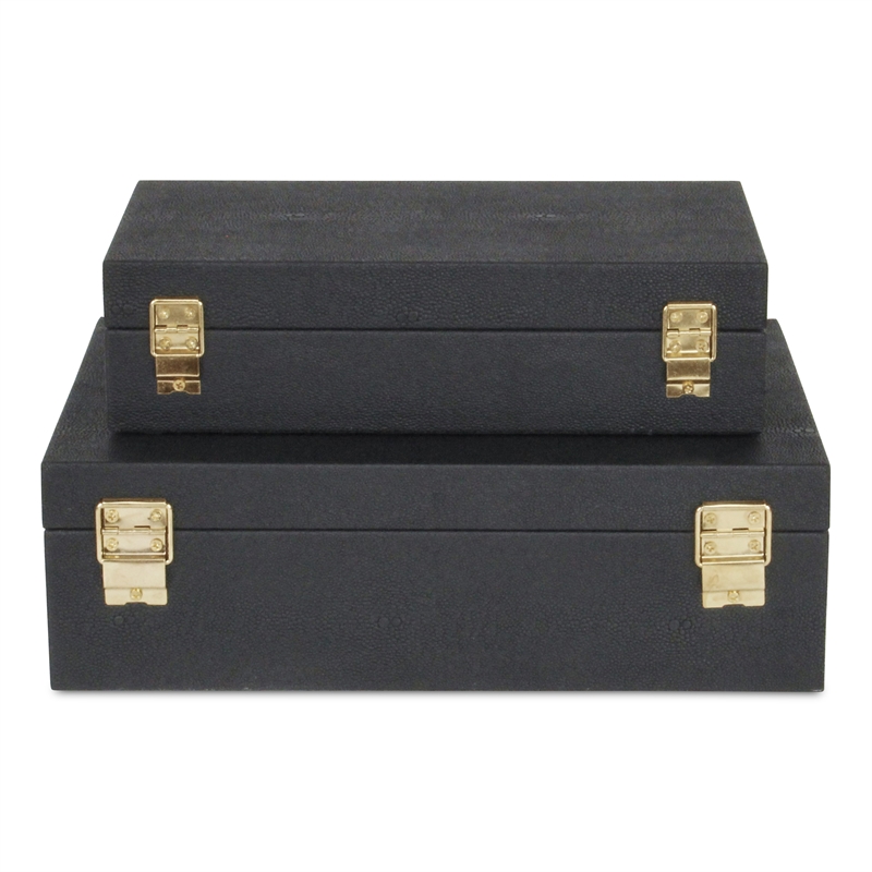 Lusan Rectangular Decorative Box Set - Black Faux Shagreen
