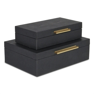 Lusan Rectangular Decorative Box Set - Black Faux Shagreen