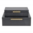 Lusan Rectangular Decorative Box Set - Black Faux Croco