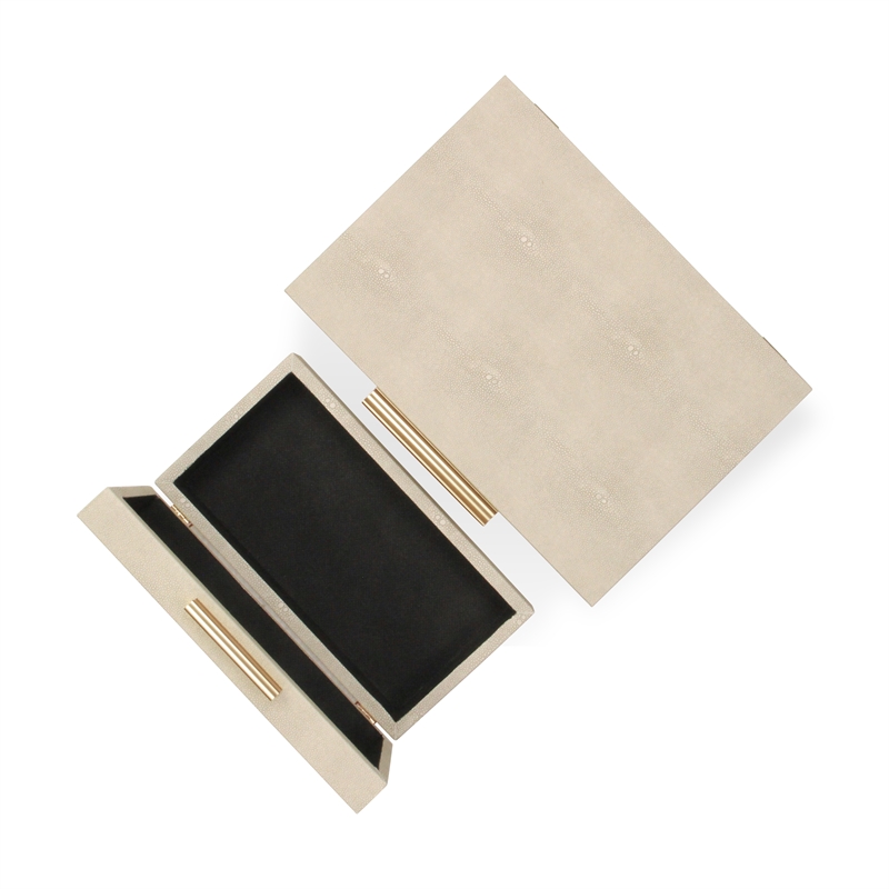 Lusan Rectangular Decorative Box Set - Cream Faux Shagreen