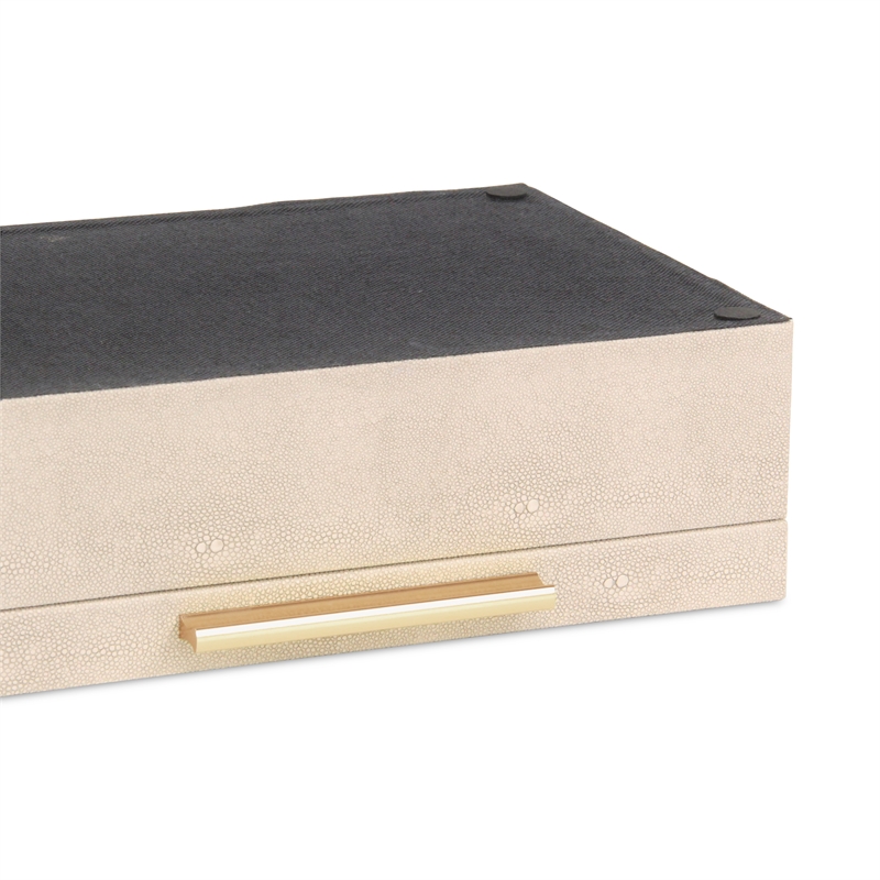 Lusan Rectangular Decorative Box Set - Cream Faux Shagreen