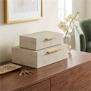 Lusan Rectangular Decorative Box Set - Cream Faux Shagreen