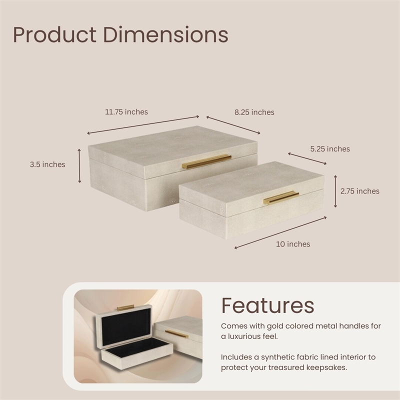Lusan Rectangular Decorative Box Set - Cream Faux Shagreen