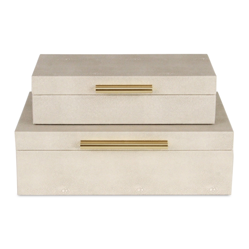 Lusan Rectangular Decorative Box Set - Cream Faux Shagreen
