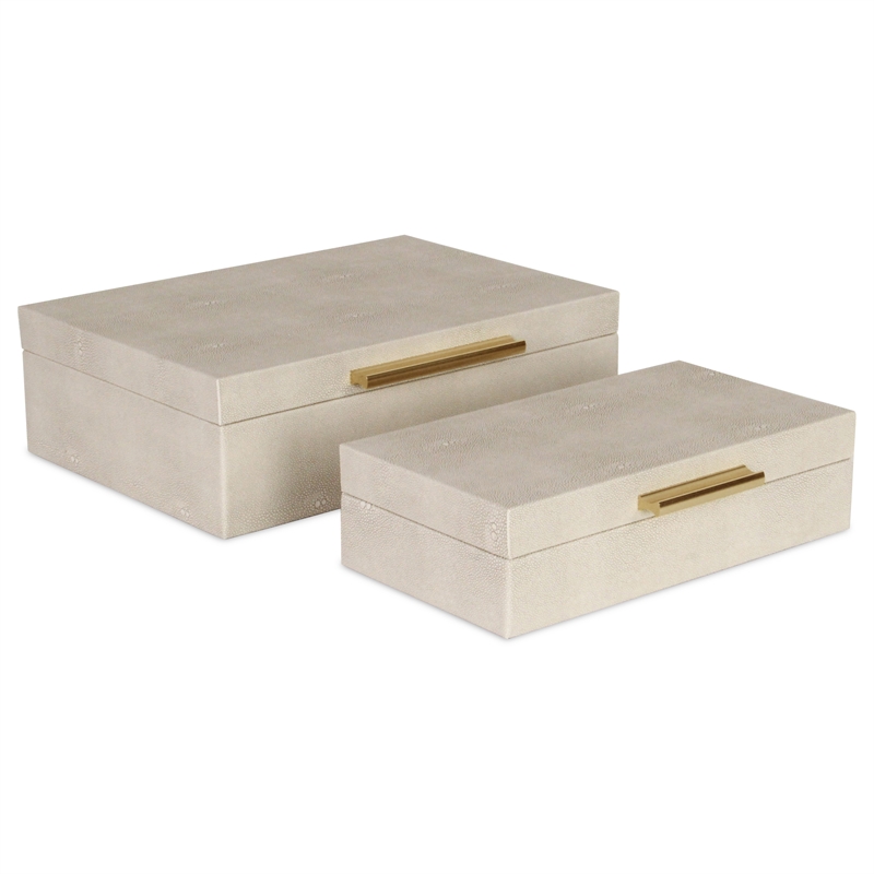 Lusan Rectangular Decorative Box Set - Cream Faux Shagreen