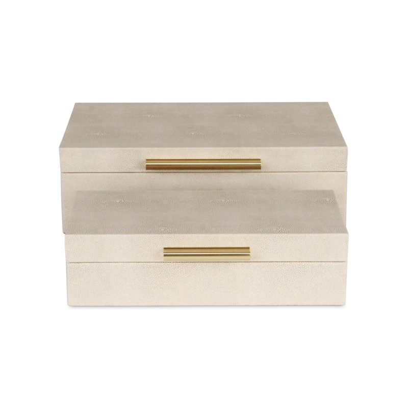 Lusan Rectangular Decorative Box Set - Cream Faux Shagreen