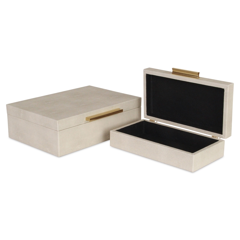 Lusan Rectangular Decorative Box Set - Cream Faux Shagreen