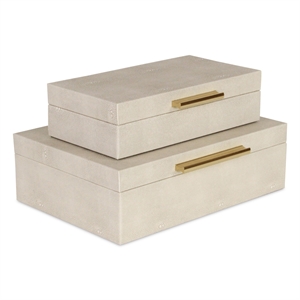 Lusan Rectangular Decorative Box Set - Cream Faux Shagreen
