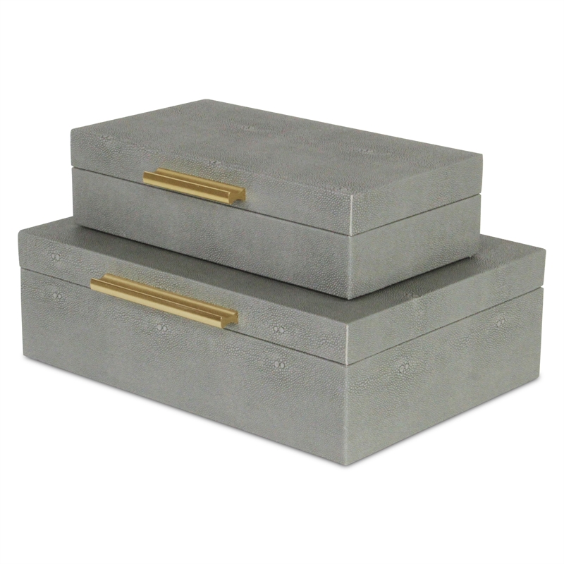 Lusan Rectangular Decorative Box Set - Gray Faux Shagreen