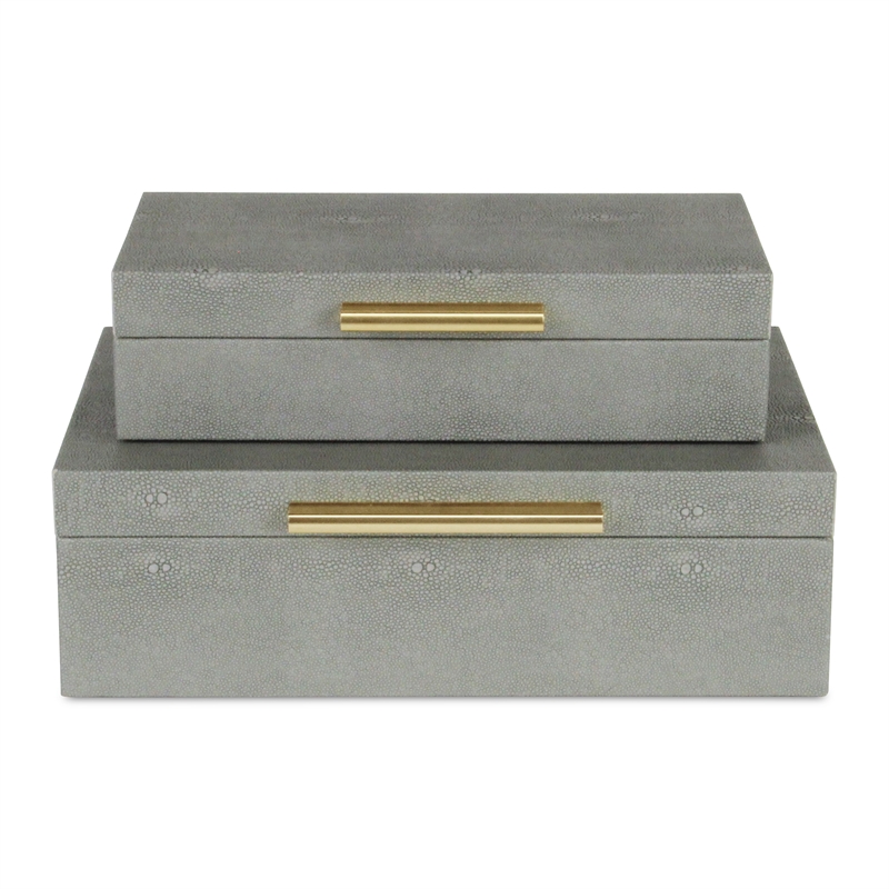 Lusan Rectangular Decorative Box Set - Gray Faux Shagreen