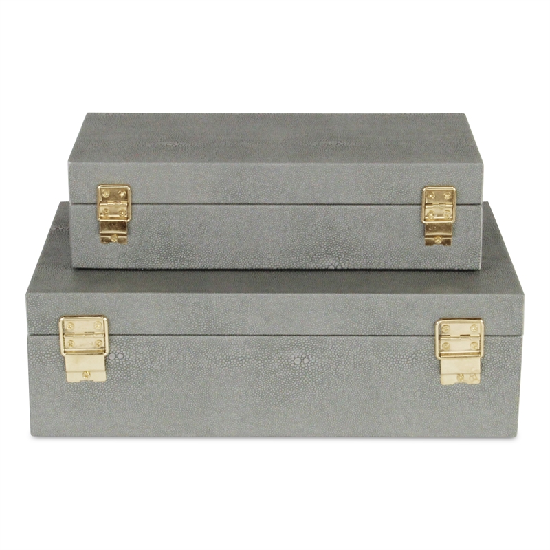 Lusan Rectangular Decorative Box Set - Gray Faux Shagreen