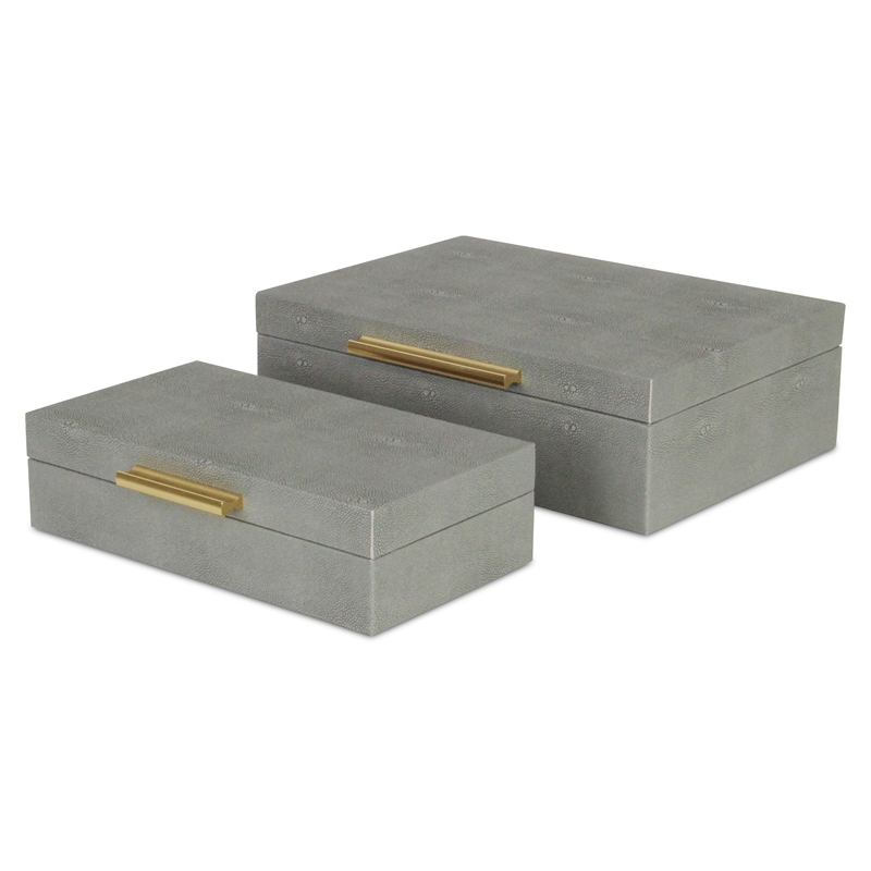 Lusan Rectangular Decorative Box Set - Gray Faux Shagreen