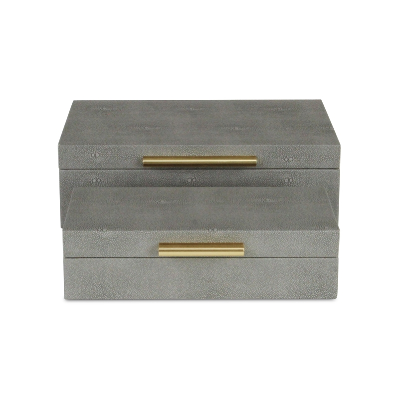 Lusan Rectangular Decorative Box Set - Gray Faux Shagreen