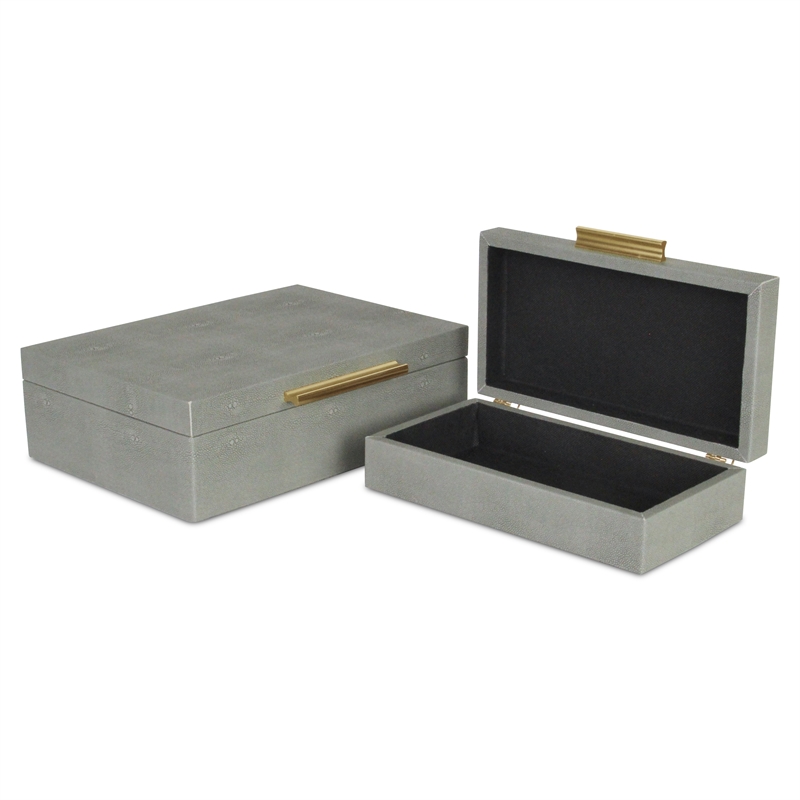 Lusan Rectangular Decorative Box Set - Gray Faux Shagreen