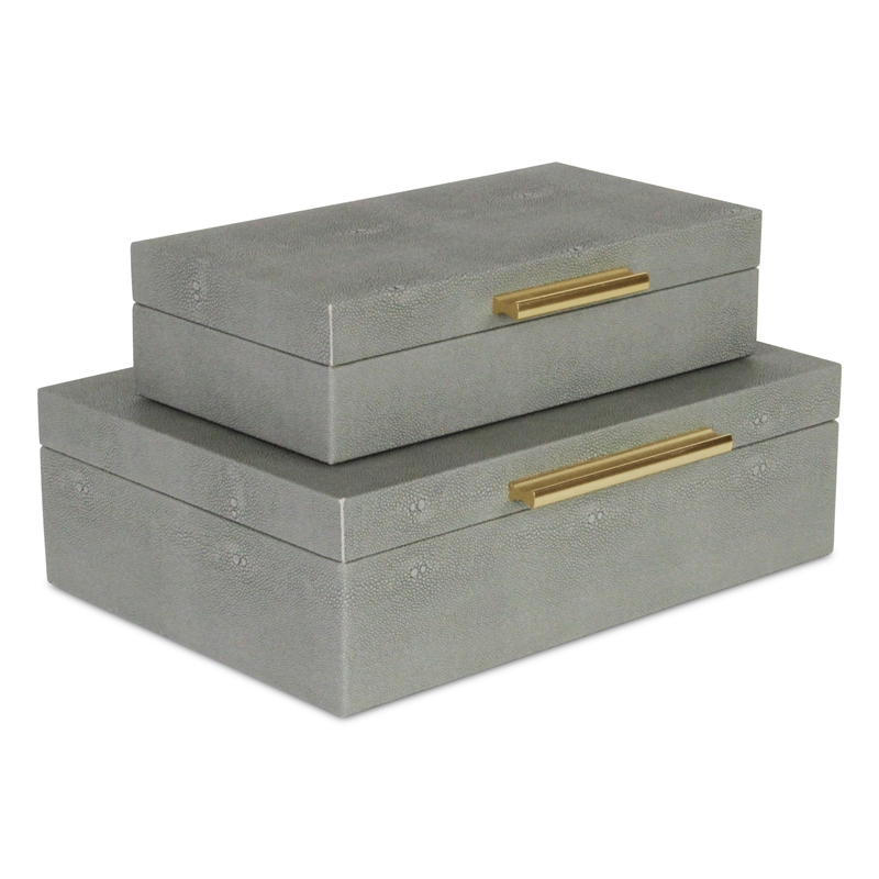 Lusan Rectangular Decorative Box Set - Gray Faux Shagreen