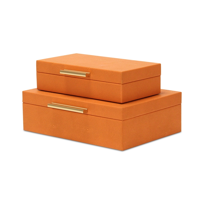 Lusan Rectangular Decorative Box Set - Orange Faux Shagreen