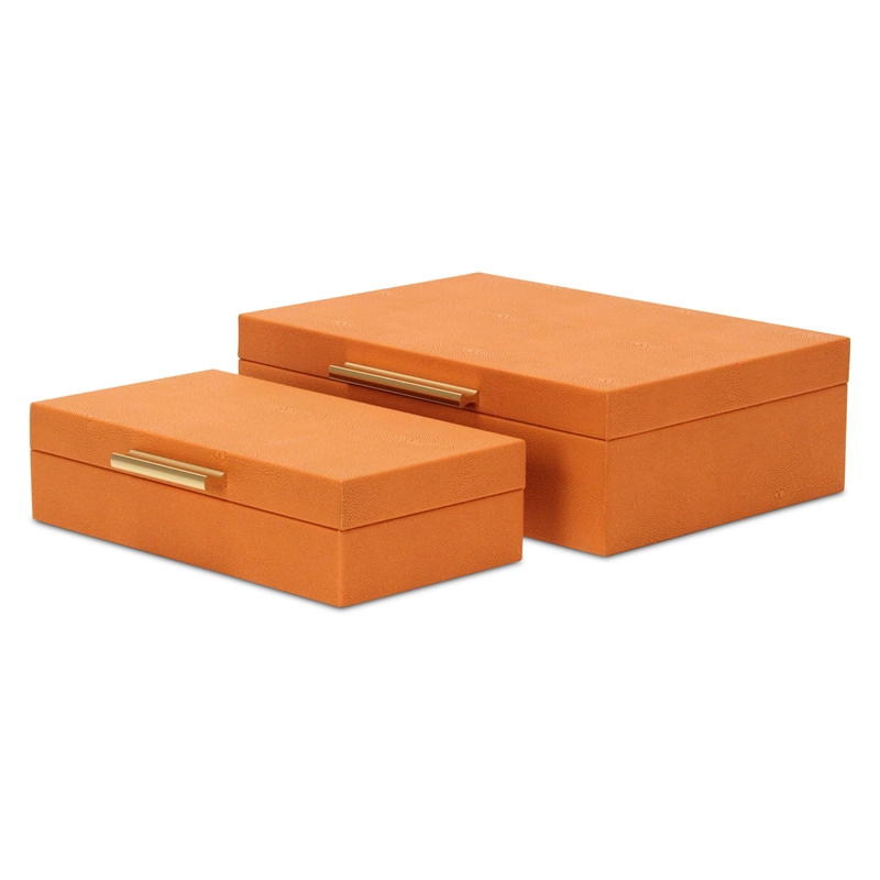 Lusan Rectangular Decorative Box Set - Orange Faux Shagreen