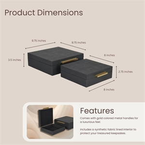 Lusan Square Decorative Box Set - Black Faux Shagreen