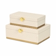 Baskura Vinyl Rattan Rectangular Box Set - White - Gold Metal Base -