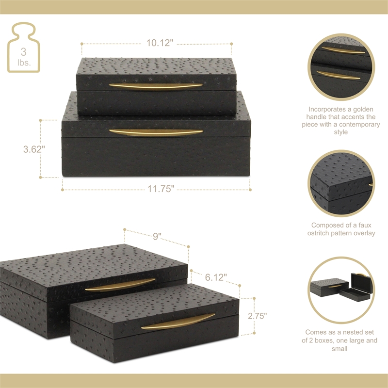 Canorus Faux Ostritch Pattern Rectangular Box Set - Black