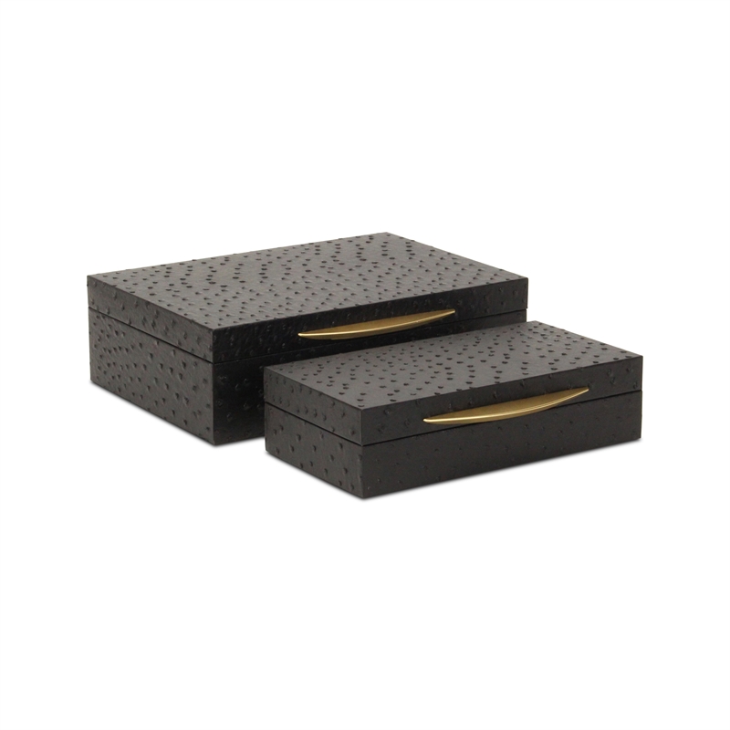 Canorus Faux Ostritch Pattern Rectangular Box Set - Black