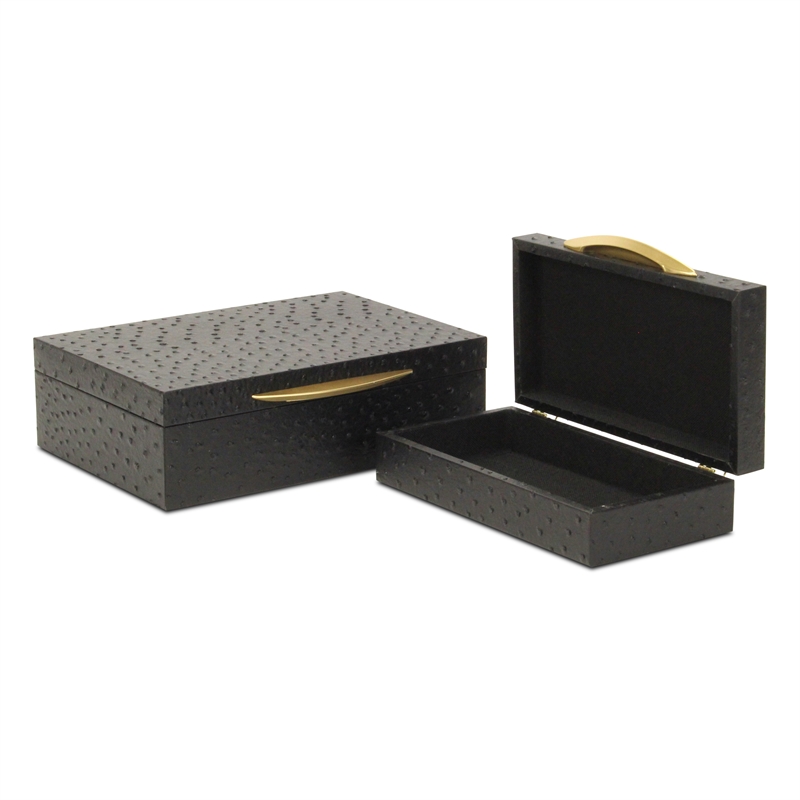 Canorus Faux Ostritch Pattern Rectangular Box Set - Black
