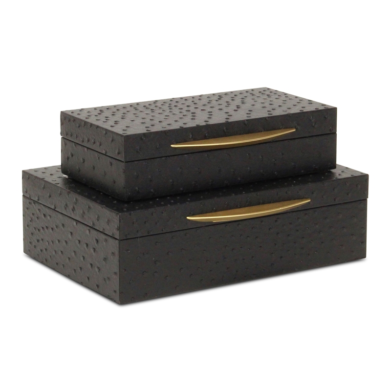 Canorus Faux Ostritch Pattern Rectangular Box Set - Black