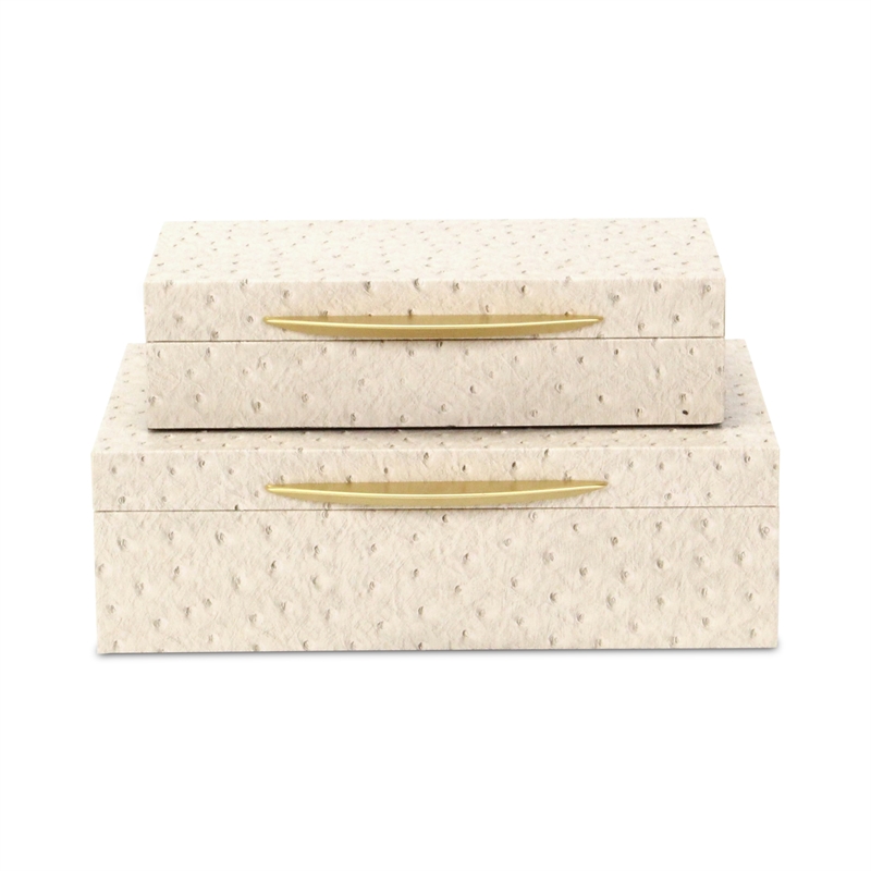 Canorus Faux Ostritch Pattern Rectangular Box Set - Cream