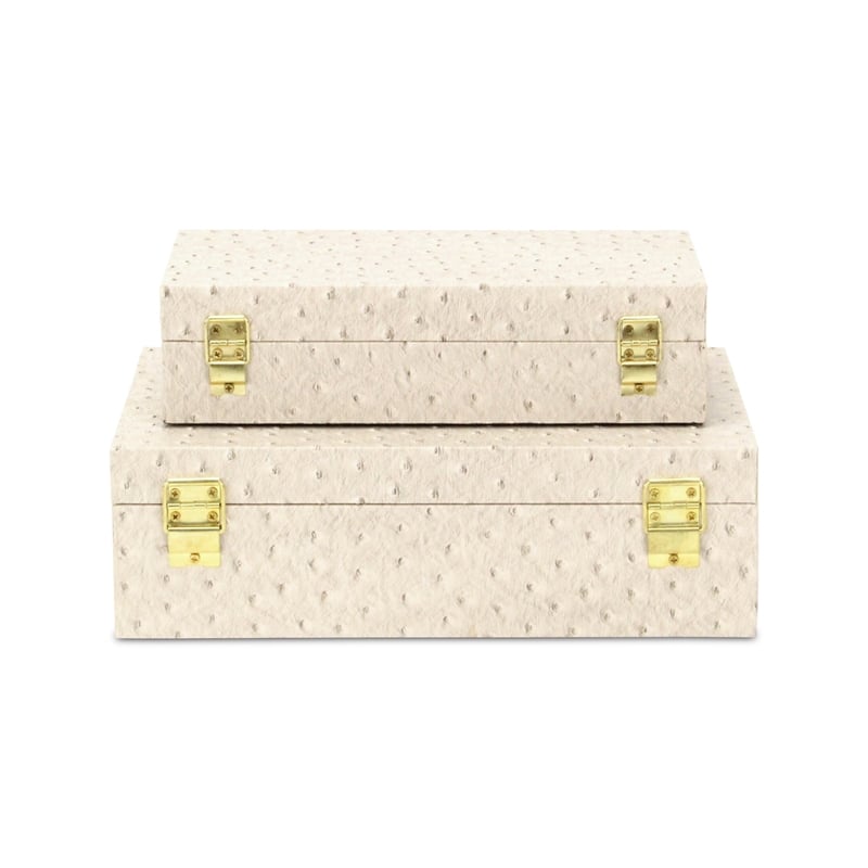 Canorus Faux Ostritch Pattern Rectangular Box Set - Cream